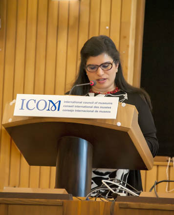 HRH Princess Sumaya speaks during the opening session of the General Assembly of the International Council of Museums’ annual meetings in Paris recently (Photo courtesy of PSUT)
