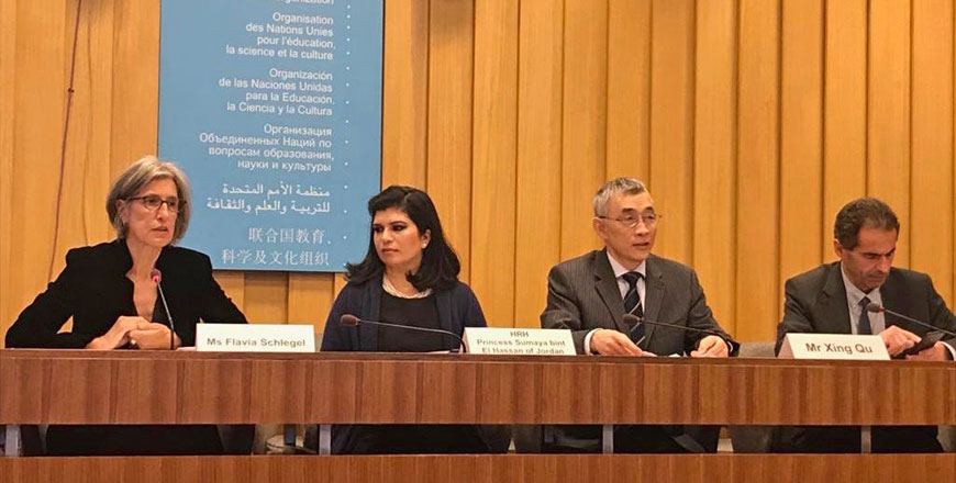 HRH Princess Sumaya speaks at the World Science Day for Peace and Development 2018 at the UNESCO headquarters in Paris recently (Photo courtesy of Princess Sumaya’s office)