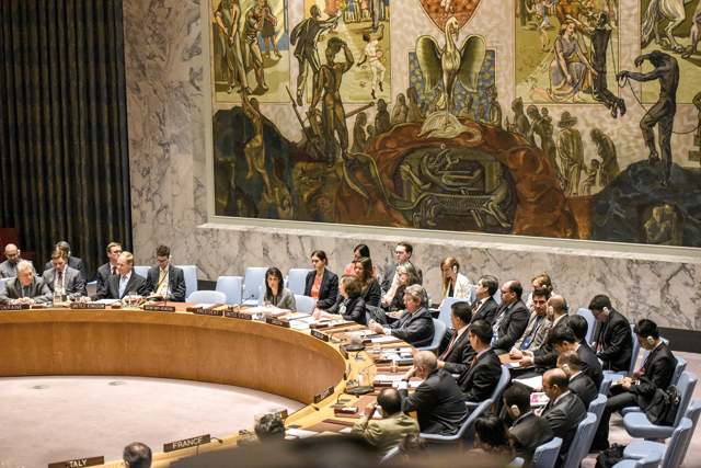 US Ambassador to the UN Nikki Haley delivers remarks at a Security Council meeting on the situation in Syria at the United Nations headquarters in New York, US, on Wednesday (Reuters photo)
