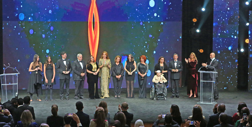 Her Majesty Queen Noor with the laureates of the 2017 TAKREEM awards in Amman on Saturday (Photo courtesy of TAKREEM)