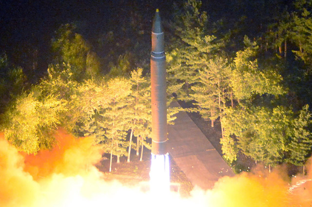 This picture released from North Korea's official Korean Central News Agency Saturday shows North Korea's intercontinental ballistic missile Hwasong-14 being lauched at an undisclosed place in North Korea (AFP photo)