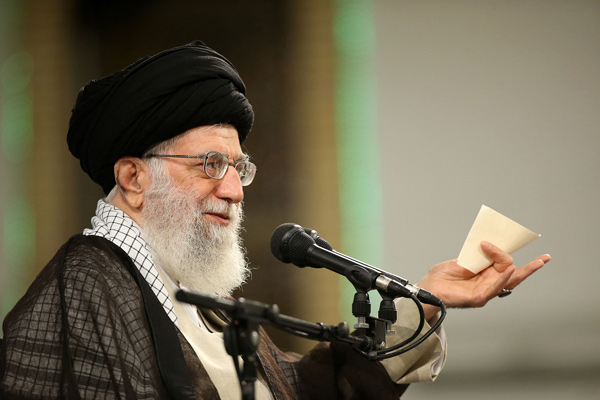 This handout photo provided by the office of Iran's supreme leader on Monday shows Ayatollah Ali Khamenei delivering a speech during Labour Day at the workers' meeting (AFP photo)