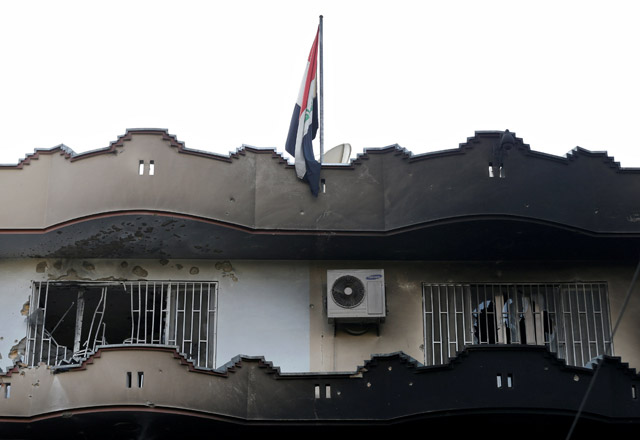 Damaged building of the Iraqi embassy is seen after an attack in Kabul, Afghanistan, on Monday (Reuters photo)