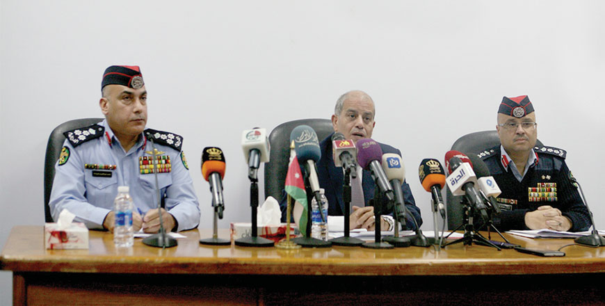 In this photo taken on Wednesday, Basil Tarawneh (centre) defends the Public Security Department’s efforts to abide by legal procedures governing the handling of detainees (Petra photo)