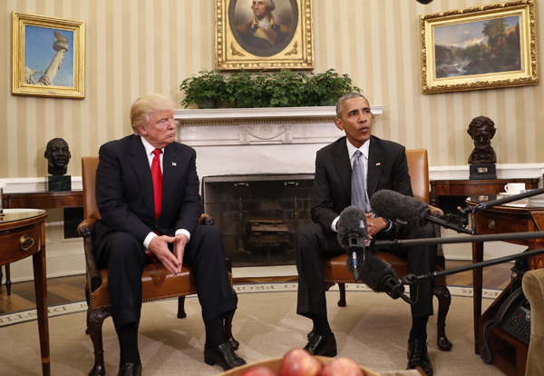 In this November 10 file photo, President Barack Obama meets with President-elect Donald Trump in the Oval Office of the White House in Washington (AP photo)