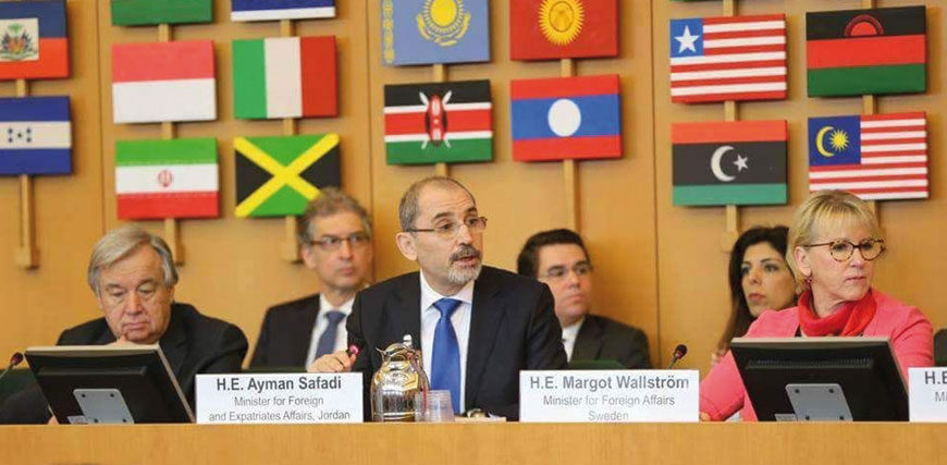 Foreign Minister Ayman Safadi chairs a ministerial conference to garner support for UNRWA in Rome on Thursday (Petra photo)
