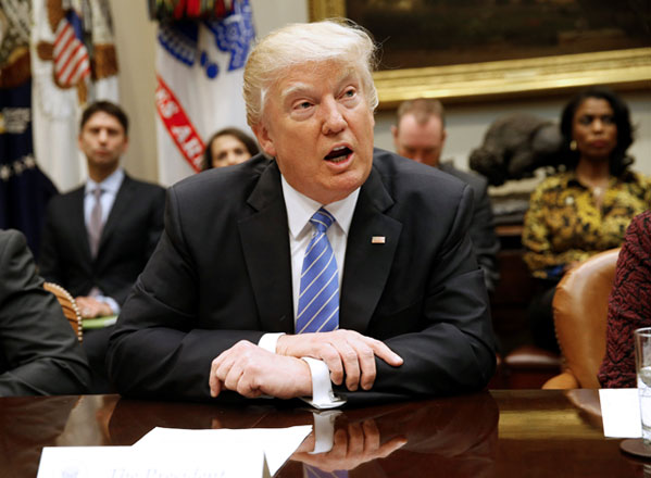 US President Donald Trump speaks during a listening session with the Retail Industry Leaders Association and member company CEOs in the Rosevelt Room of the White House in Washington, US, on Wednesday (Reuters photo)