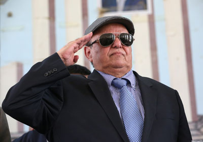 Yemen’s President Abed Rabbo Mansour Hadi salutes during a visit to the country’s northern province of Marib, on Sunday (Reuters photo)