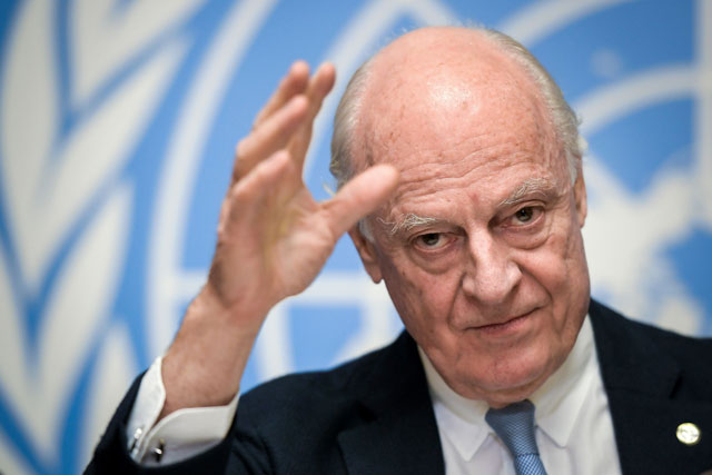 UN Special Envoy for Syria Staffan de Mistura arriving to a press conference closing a round of Intra Syria peace talks at the European headquarters of the United Nations offices in Geneva, on December 14, 2017 (AFP file photo)