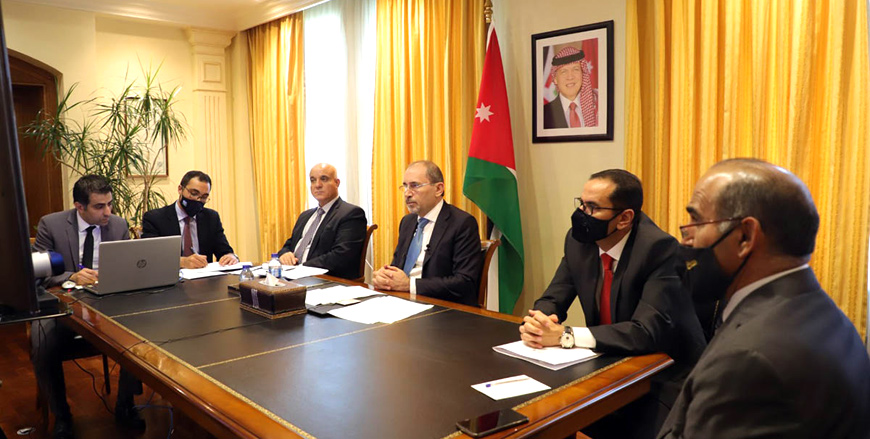 Foreign Minister Ayman Safadi speaks during the ninth ministerial meeting of the China-Arab States Cooperation Forum, held via videoconference, on Monday (Petra photo)