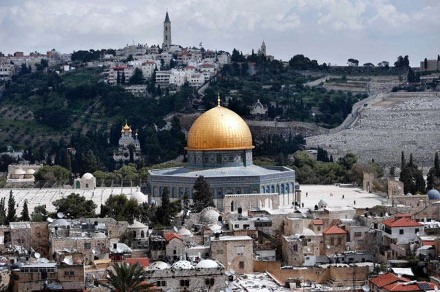 The Dome of the Rock pictured inside Al Aqsa Mosque compound in Jerusalem's Old City, with the Mount of Olives in the background (AFP file photo)