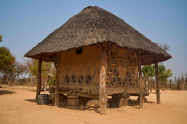 A general view of an unfinished mud painting by Nozhipo Moyo (not pictured) on a granary is seen in Matobo, Matabeleland, on September 30 (AFP photo)