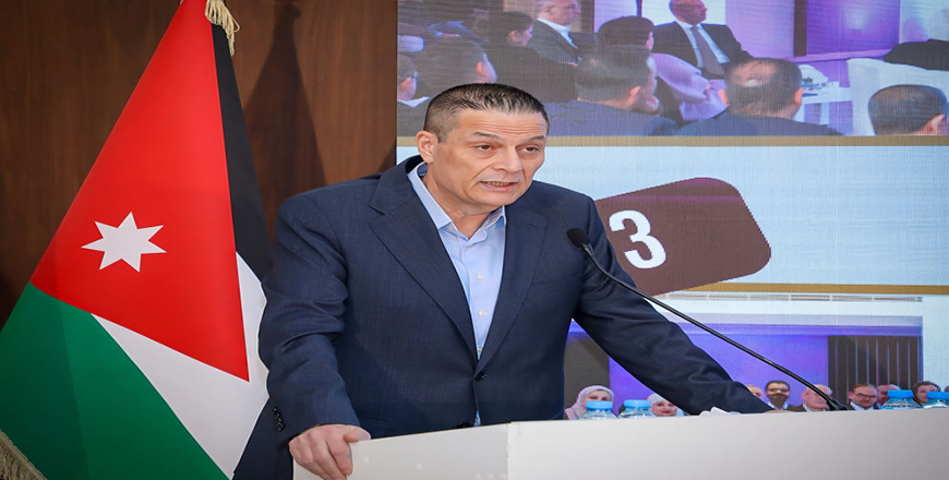 Central Bank of Jordan Governor Adel Sharkas on Saturday speaks during the 2025 Jordanian Banking Summit ( Photo by Al Mamlaka TV)