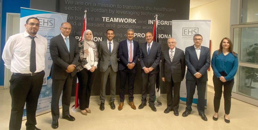 Canada’s Ambassador to Jordan Tariq Ali Khan poses for a group photo during his visit to Electronic Health Solutions (Photo courtesy of EHS)