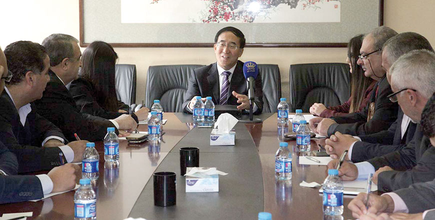 Chinese Ambassador to Jordan Pan Weifang speaks during a press conference in Amman on Monday  (Petra photo)