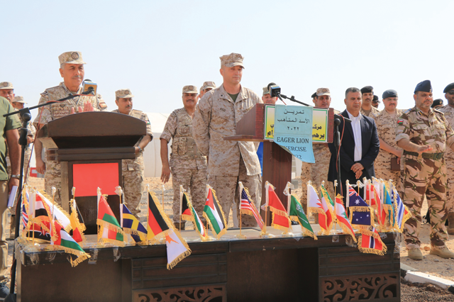 Army officials are seen during the launch of the 2022 Eager Lion drill on Sunday (Photo courtesy of JAF)