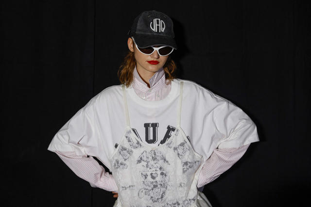 A model poses backstage ahead of the catwalk presentation by Vaquera for the Women Ready-to-wear Spring-Summer 2025 collection as part of the Paris Fashion Week, in Paris on Monday (AFP photo)