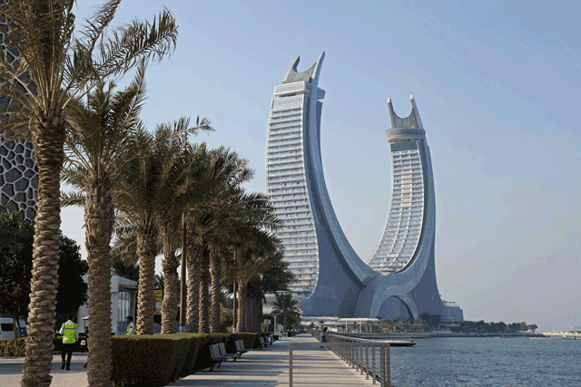 In this file photo taken on October 1, 2022 a general view shows the Katara Towers in the Qatari coastal city of Lusail ahead of the Qatar 2022 FIFA World Cup (AFP photo)