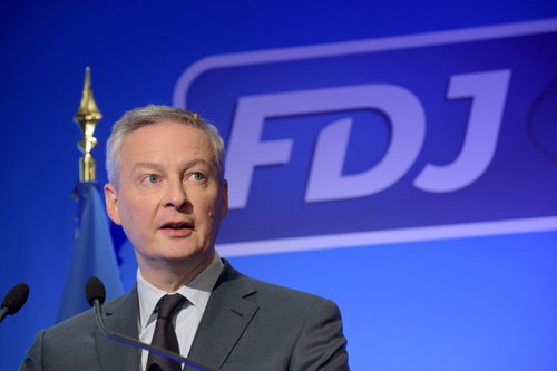 In this photo, taken on November 7, French Finance and Economy Minister Bruno Le Maire talks during a press conference at France's lottery and scratch cards monopoly Francaise des Jeux headquarters in Boulogne Billancourt on the day of the opening of the sale of shares (AFP file photo)