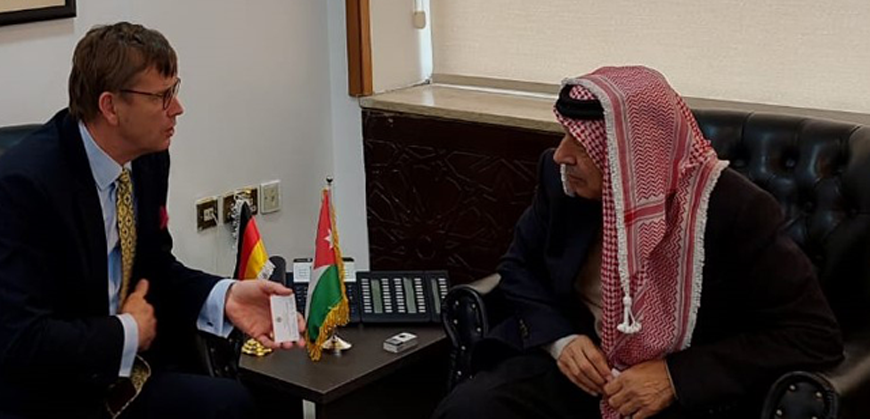 Deputy Prime Minister and Minister of Local Administration Tawfiq Kreishan, meets on Tuesday with the ambassador of Germany in Amman, Bertram von Moltke (Petra photo)