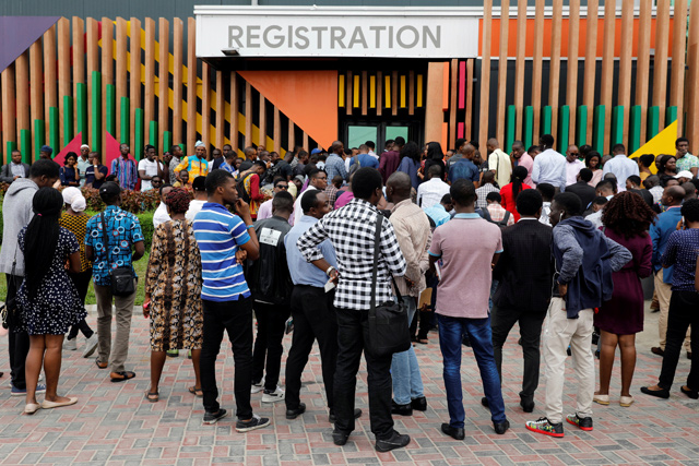 Youths are seen outside the venue of the launch of Google free Wi-Fi project in Lagos, Nigeria, on Thursday (Reuters photo)