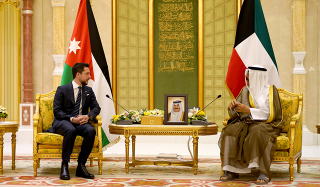 HRH Crown Prince Hussein holds bilateral talks with Kuwait Crown Prince Sheikh Meshal Al Ahmad Al Jaber Al Sabah in Kuwait on Tuesday (Photo courtesy of Royal Court)