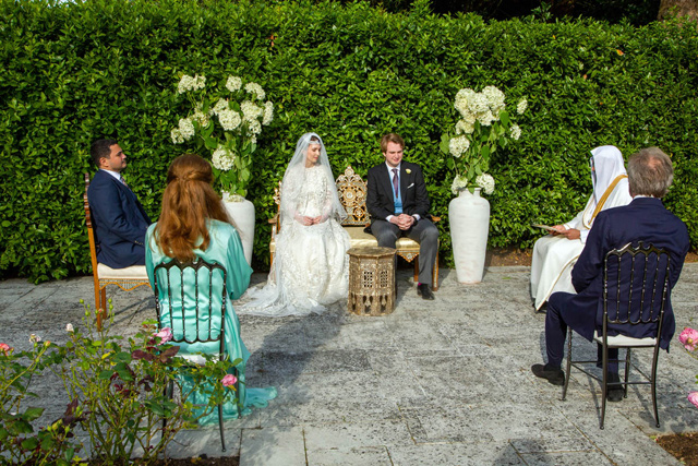   HRH Princess Raiyah and Faris Ned Donovan are pictured during their wedding in the United Kingdom (Photo courtesy of Royal Court)