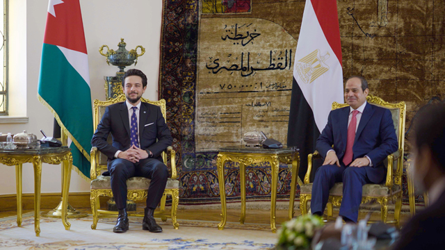 HRH Crown Prince Hussein meets with Egypt President Abdel Fattah El Sisi at Al Ittihadiya Palace in Cairo on Tuesday (Photo courtesy of Royal Court)
