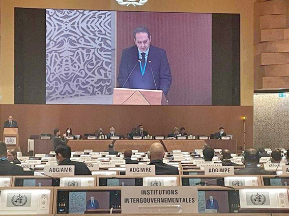 Health Minister Feras Al Hawari addresses the World Health Assembly’s 75th session in Geneva on Tuesday (Petra photo)