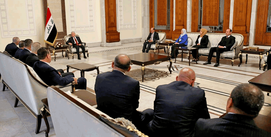 Iraq’s President Abdul Latif Rashid meets with a Jordanian media delegation on Tuesday (Petra photo)