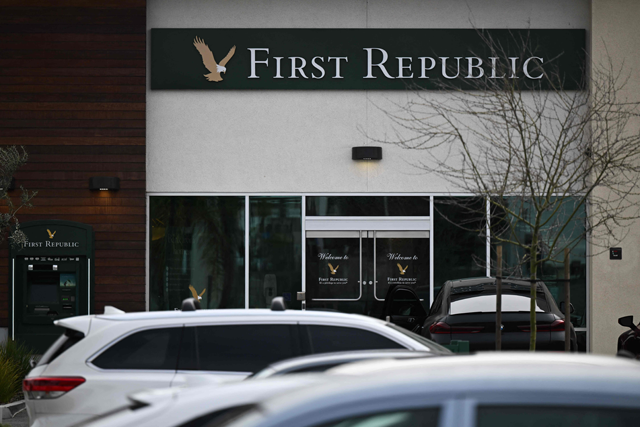 In this file photo taken on March 13, 2023, signage is displayed outside of a First Republic Bank branch in Manhattan Beach, California (AFP photo)