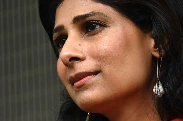 IMF chief economist Gita Gopinath speaks during an interview with AFP at the International Monetary Fund headquarters in Washington DC, on Tuesday (AFP photo)