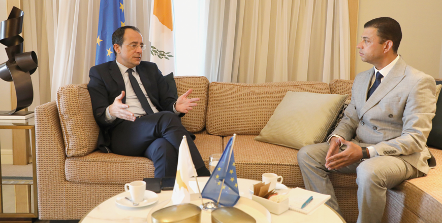 Cypriot President Nikos Christodoulides speaks to The Jordan Times Chief Editor Mohammad Ghazal during an interview in Amman (Photo by Osama Aqarbeh)