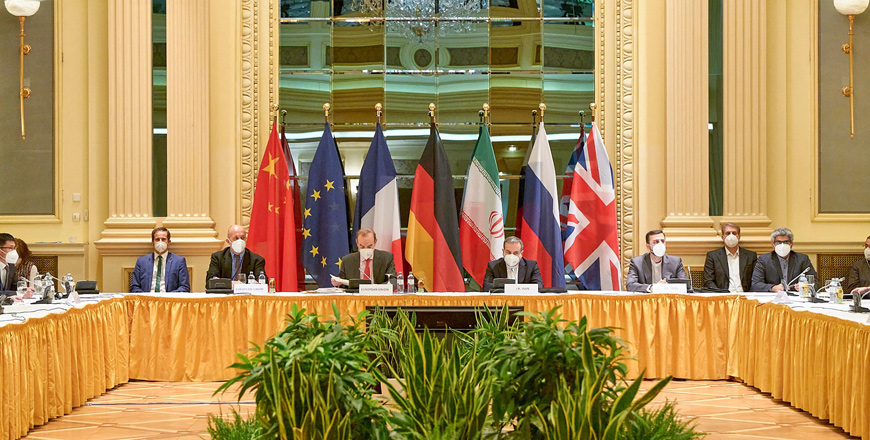 This handout photo taken and released by the EU Delegation in Vienna on Tuesday shows delegation members from the parties to the Iran nuclear deal — Germany, France, Britain, China, Russia and Iran — attending a meeting at the Grand Hotel of Vienna  (AFP photo)