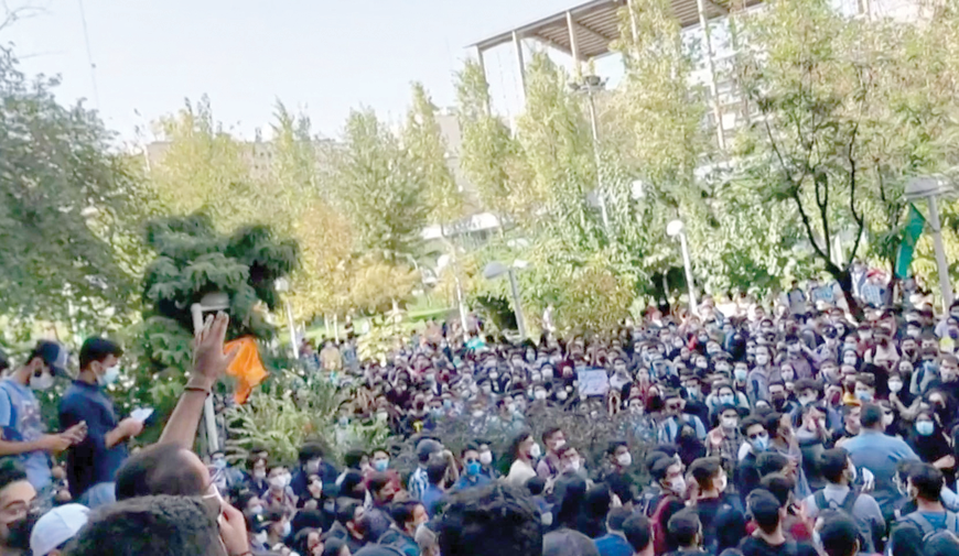 This grab taken from a UGC video made available on the ESN platform on Monday shows Iranian students chanting slogans as they protest at Tehran's Amirkabir University of Technology (AFP photo)