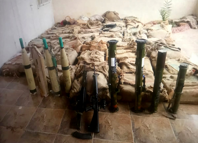 Jordan Armed Forces-Arab Army announced that 12,858 palm-sized sheets of hashish, 4.7 million Captagon pills, 2.6 kilogrammes of crystal meth, automatic weapons, and missiles have been seized on Monday’s operation (Petra photo)