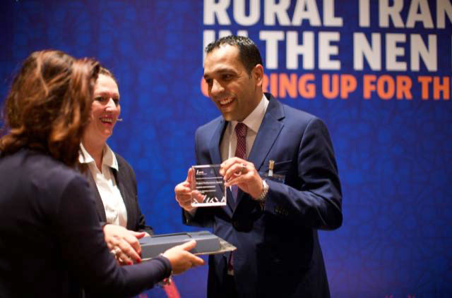 Value chain director for the REGEP project Zaid Al Nsour receives the Best Project Performance Award for Gender Empowerment for 2019 in Istanbul on Tuesday (Photo courtesy of JEDCO)