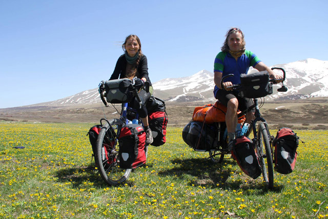 The Kieffers cycling in Kyrgyzstan in 2014 (Photo courtesy of Dimitri Kieffer)