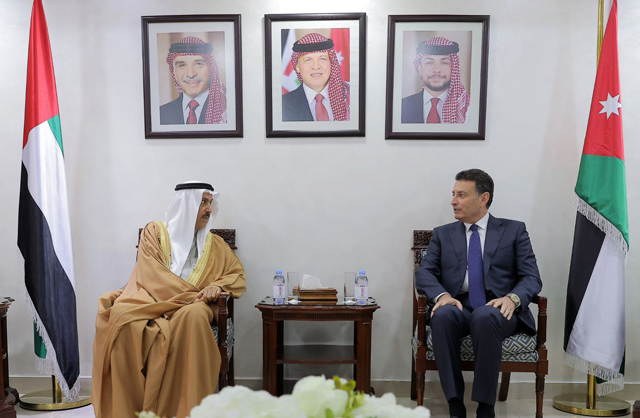 Lower House Speaker Ahmed Safadi and UAE Federal National Council Speaker Saqr Ghobash on Sunday emphasis the need to end the war against Gaza and push towards a two-state solution for the benefit of the Palestinian people (Petra photo)