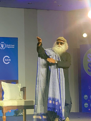 Indian spiritual Sadhguru addresses the Save Soil event in Amman on Wednesday (Photo by Maria Weldali)