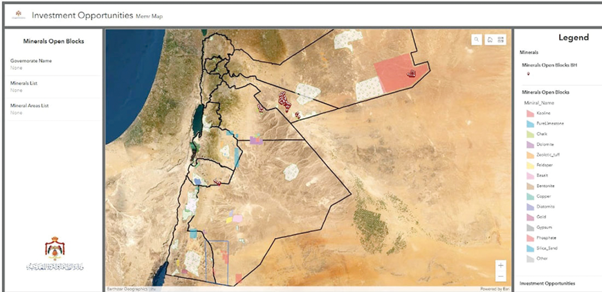 A view of an interactive map of Jordan's mineral, oil and gas resources on the Energy Ministry's platform