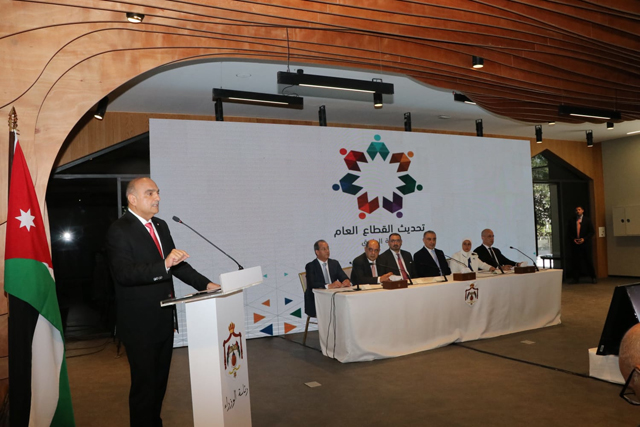 Prime Minister Bisher Khasawneh speaks during a press conference in Amman on Sunday (Petra photo)