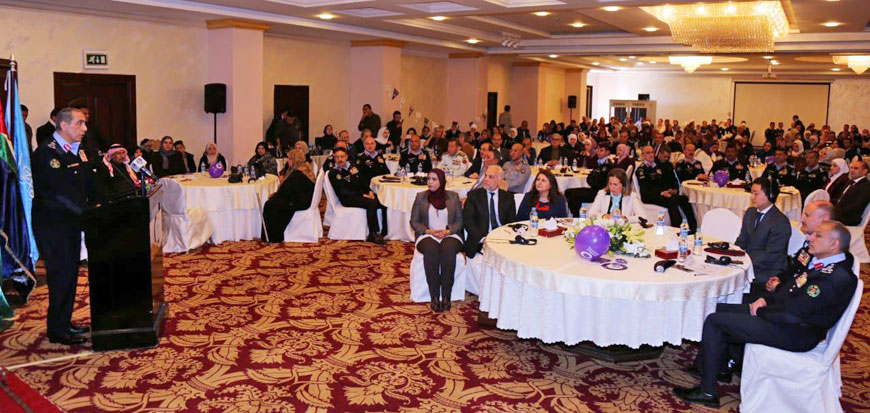 Police Chief Maj. Gen. Fadel Hmoud speaks during a ceremony to honour female police officers on Saturday (Photo courtesy of the Public Security Department)