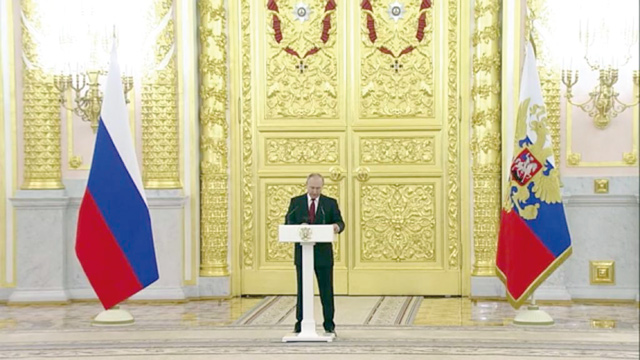 Russian President Vladimir Putin speaks during a ceremony to receive letters of credence from a number of newly appointed foreign ambassadors at the Grand Kremlin Palace on Wednesday (Photos courtesy of the Foreign Ministry)