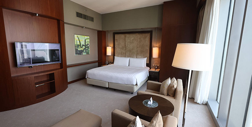 This photo shows a room at the JW Marriott Marquis hotel in the Qatari capital Doha on March 16, part of the accommodation unveiled for Qatar World Cup (AFP photo)