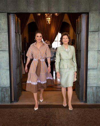 Her Majesty Queen Rania Al Abdullah (left) and Her Majesty Queen Silvia of Sweden (right) in Amman, on Wednesday (Photo courtesy of Her Majesty’s office)