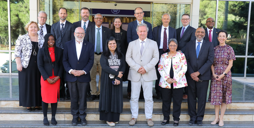 HRH Princess Sumaya and guests pose for a photo during the first meeting of the World Science Forum steering committee at the Royal Scientific Society on Wednesday (Petra photo)