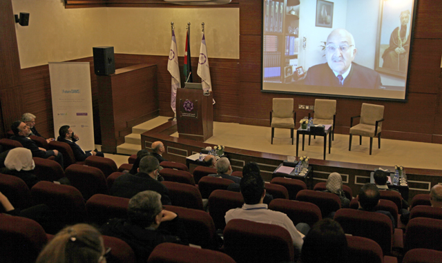 HRH Prince Hassan speaks during a seminar, via teleconference, held as part of the Future Dams Project on Monday (Petra photo)