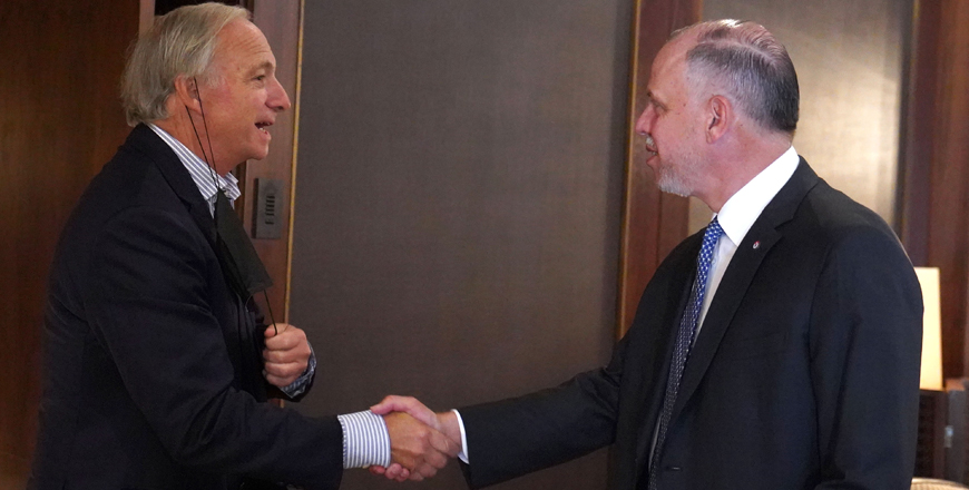 HRH Prince Feisal, the Regent, receives Ray Dalio, the founder of OceanX, on Thursday (Petra photo)