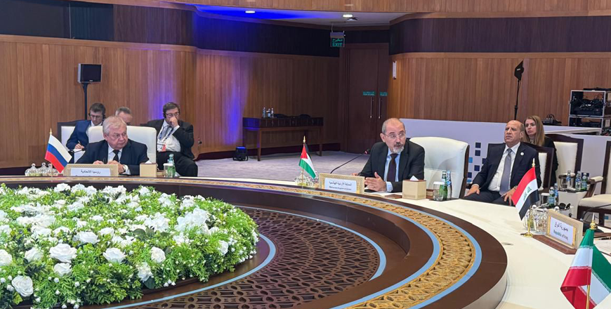 Deputy Prime Minister and Foreign Minister Ayman Safadi on Saturday participates in a meeting held in the Qatari capital, Doha, over the latest developments in Syria (Petra photo)